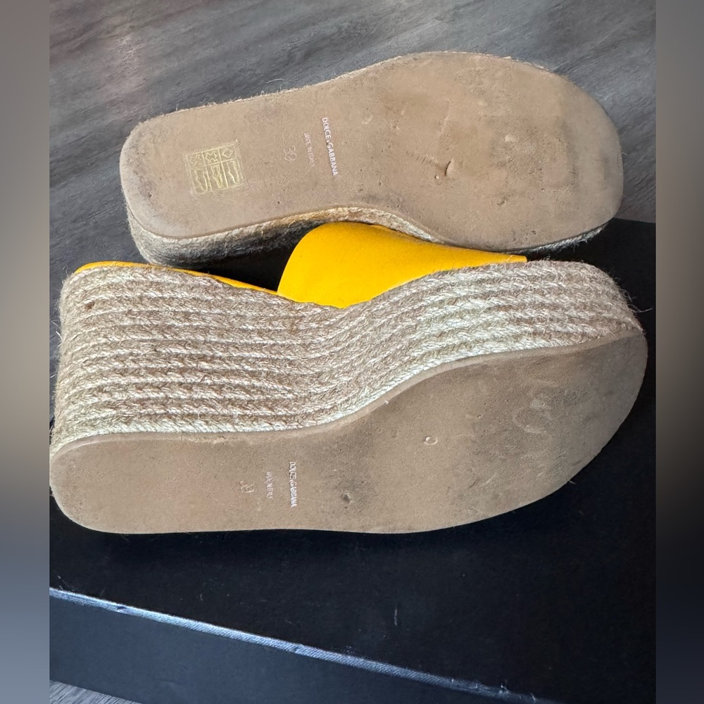 Dolce & Gabbana Yellow Leather Logo Espadrille Wedge Sandals Sz 8,5-9us - Picture 6 of 10